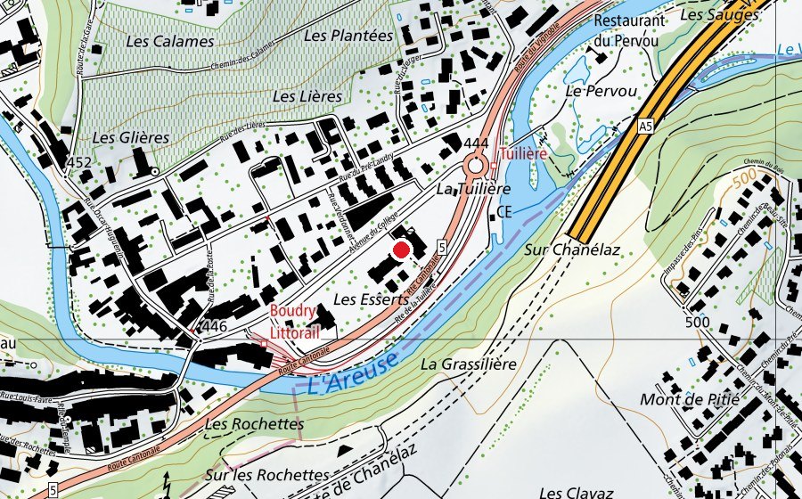 Map showing the location of Collège des Essert (School)