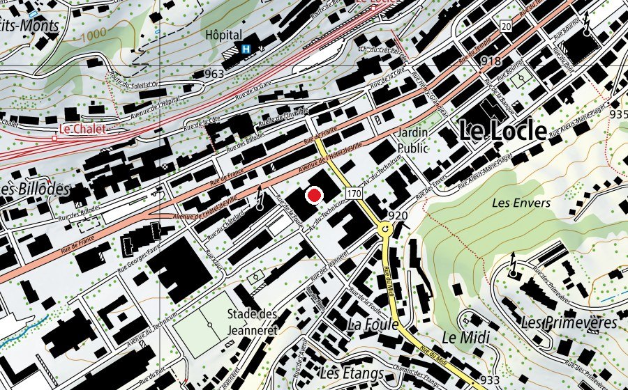 Carte indiquant l’emplacement de Collège Jehan-Droz (École)