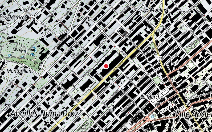 Map showing the location of Collège Numa-Droz (School)