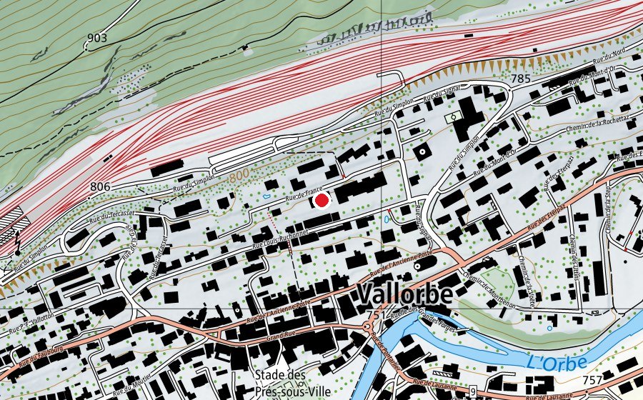 Karte mit dem Standort von Collège primaire de Vallorbe (Schule)