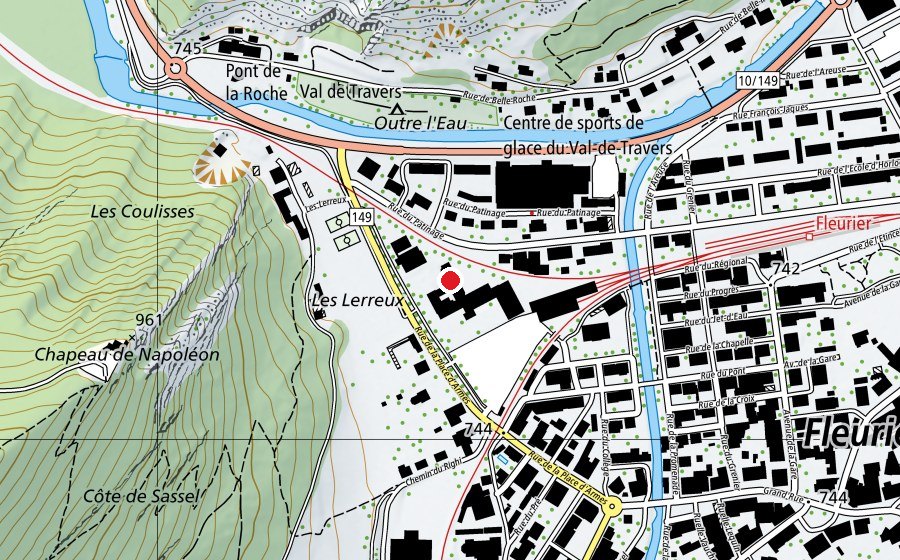 Carte indiquant l’emplacement de Collège Régional Val-De-Travers (École)