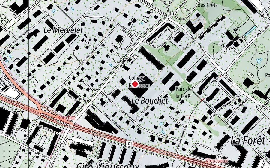 Carte indiquant l’emplacement de Collège Rousseau (École)