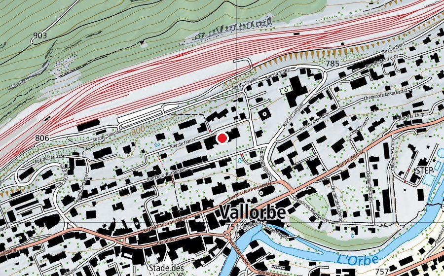 Map showing the location of Collège secondaire de Vallorbe (School)