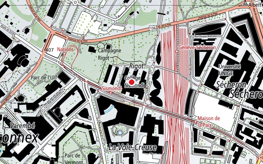 Carte indiquant l’emplacement de Collège Sismondi (École)