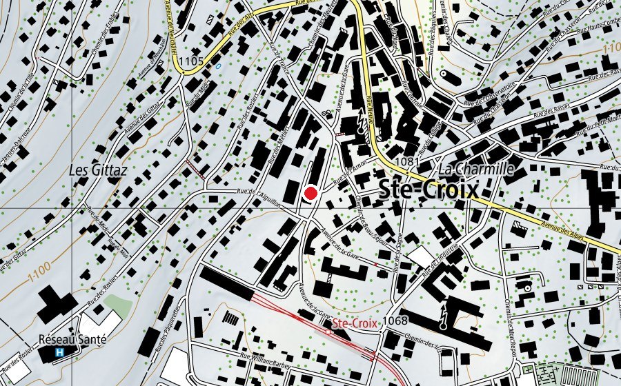 Carte indiquant l’emplacement de CPNV - Sainte-Croix (École)