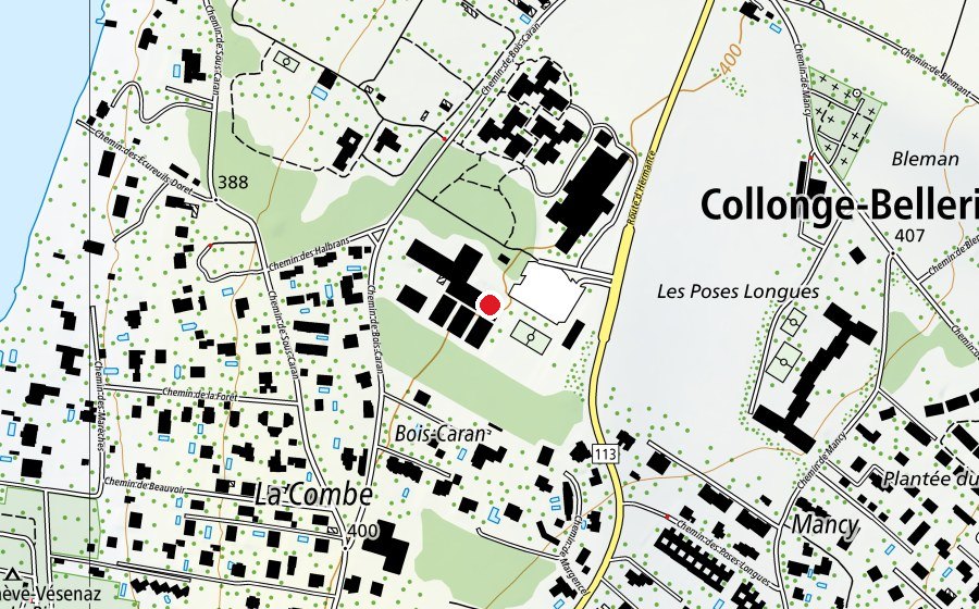Carte indiquant l’emplacement de Cycle d'Orientation de Bois-Caran (École)