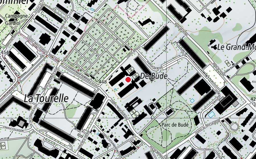 Karte mit dem Standort von Cycle d'Orientation de Budé (Schule)