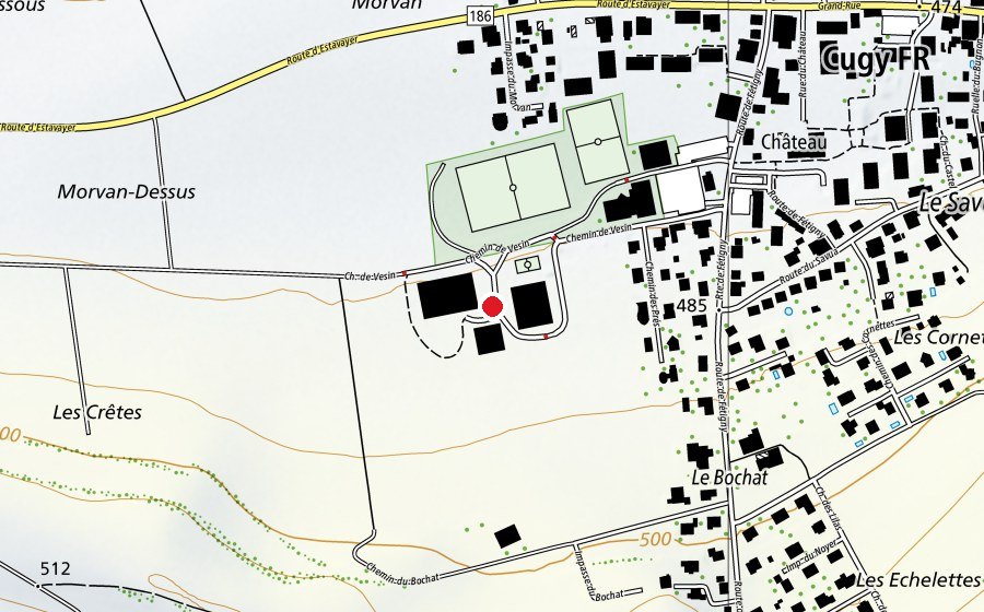 Carte indiquant l’emplacement de Cycle d'Orientation de Cugy (École)