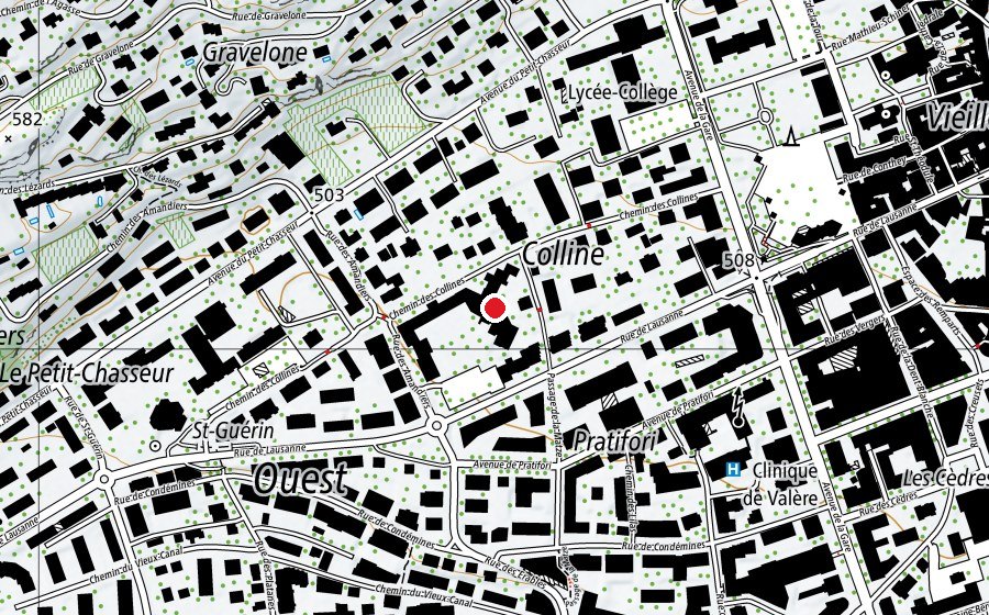 Map showing the location of Cycle d'orientation des Collines (School)
