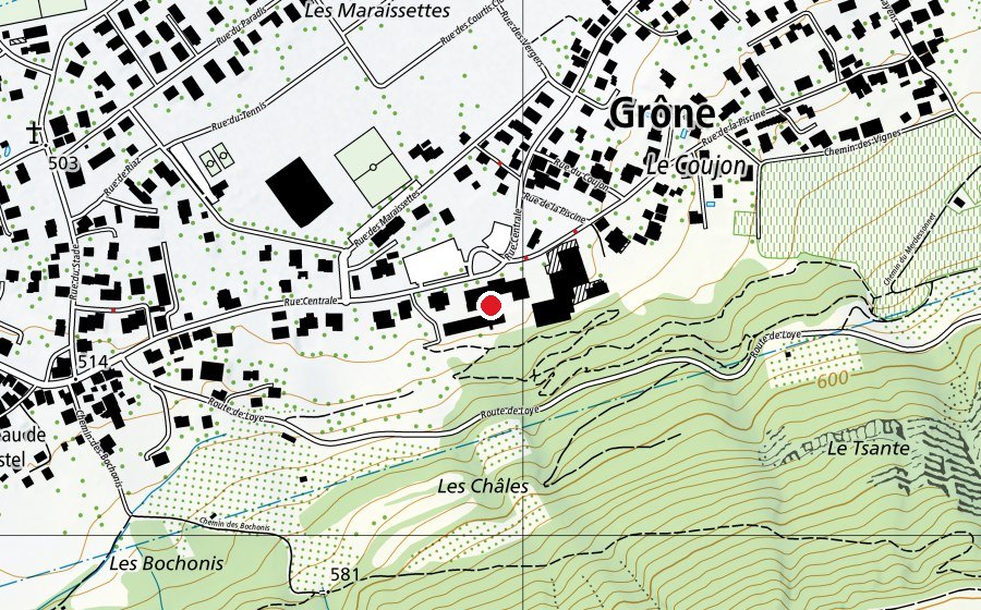 Map showing the location of Cycle d’Orientation de Grône (School)