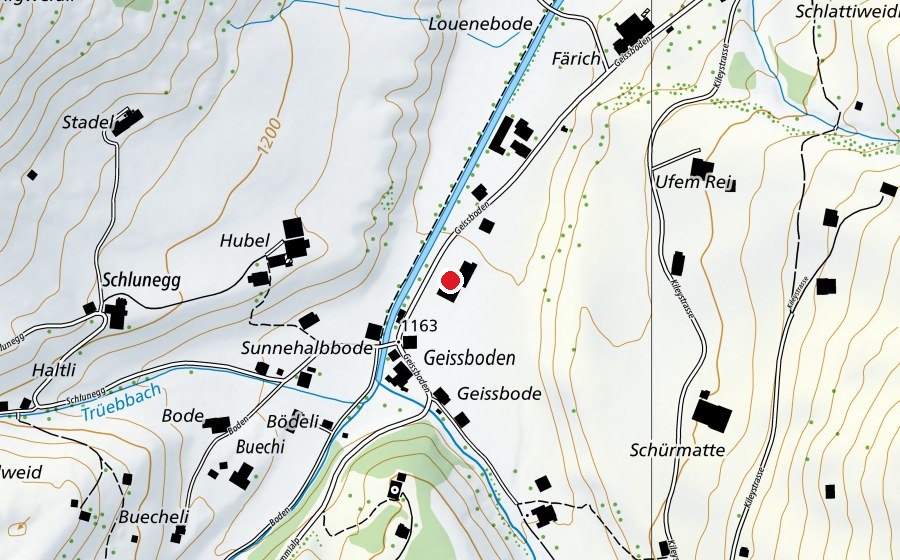 Map showing the location of Dorfhaus Schwenden (School)
