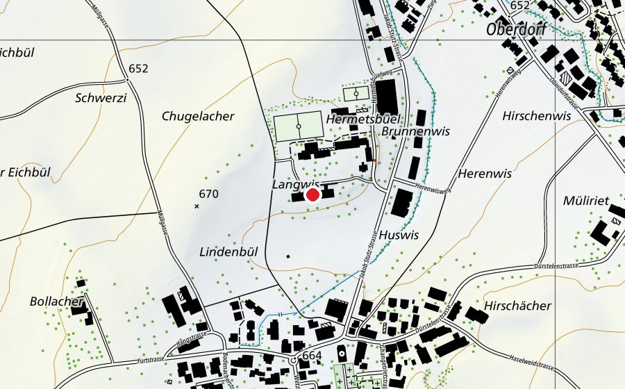 Map showing the location of Dorfschulhaus (School)