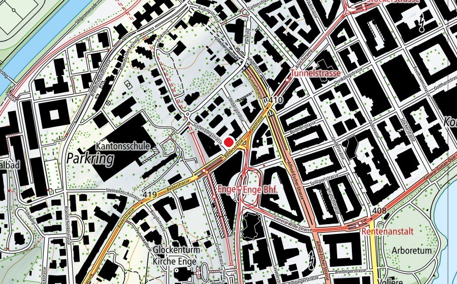 Map showing the location of Dr. Raebers Höhere Handelsschule (School)
