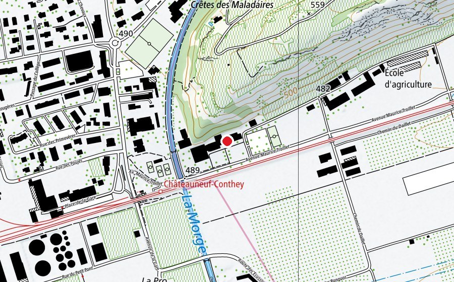 Map showing the location of École d'agriculture du Valais (School)