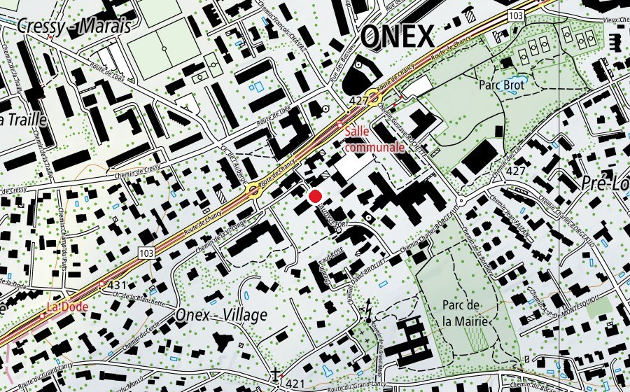 Karte mit dem Standort von Ecole d'Onex-Village (Schule)