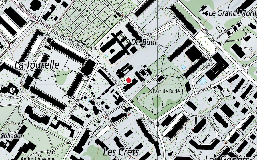 Karte mit dem Standort von Ecole De-Budé (Schule)