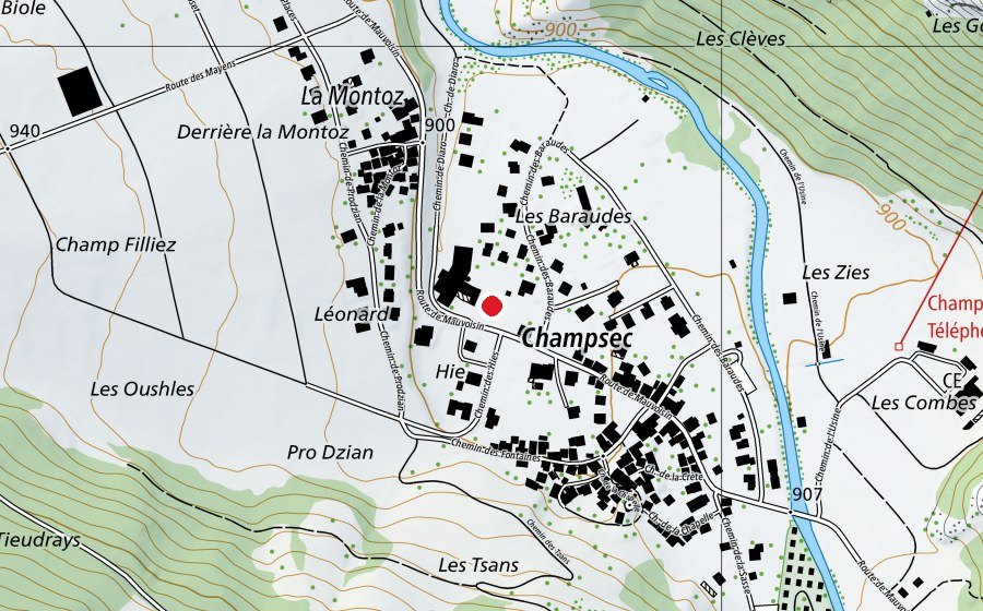 Carte indiquant l’emplacement de Ecole de Champsec (École)