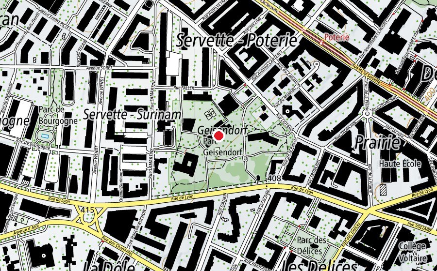 Map showing the location of Ecole de Geisendorf Central (School)