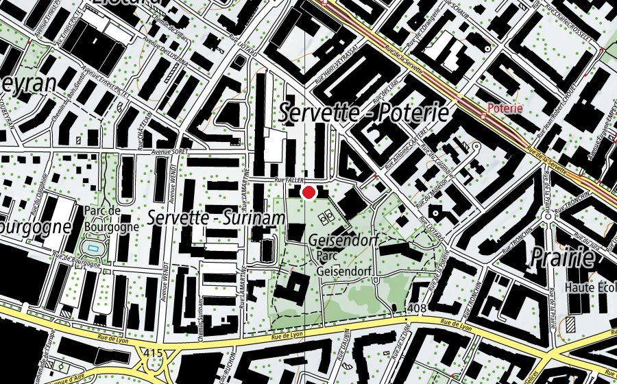 Map showing the location of Ecole de Geisendorf Faller (School)