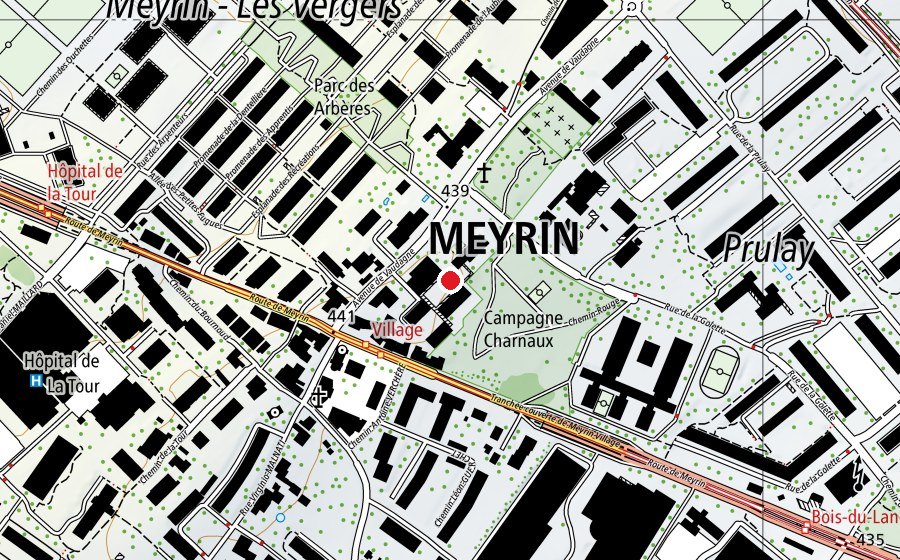 Karte mit dem Standort von École de Meyrin-Village (Schule)