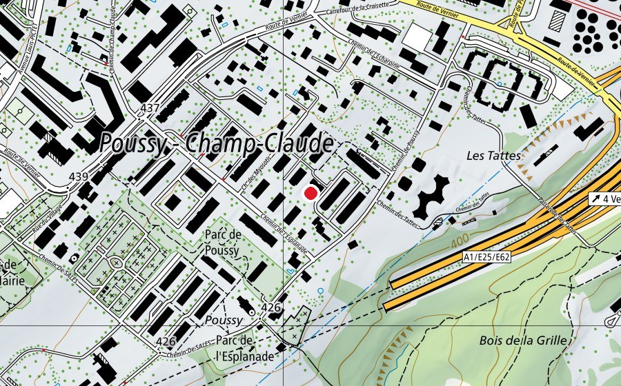 Map showing the location of École de Poussy (School)