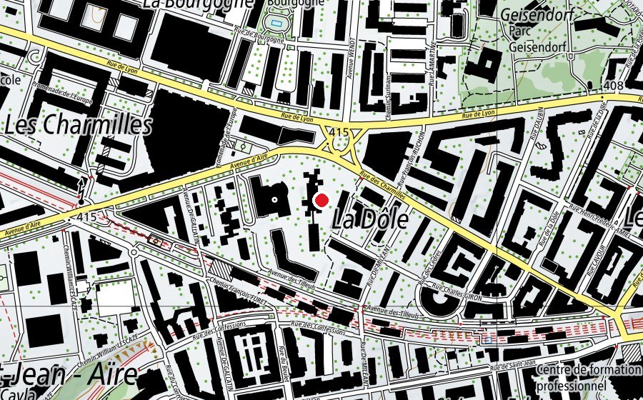 Map showing the location of Ecole des Charmilles (School)