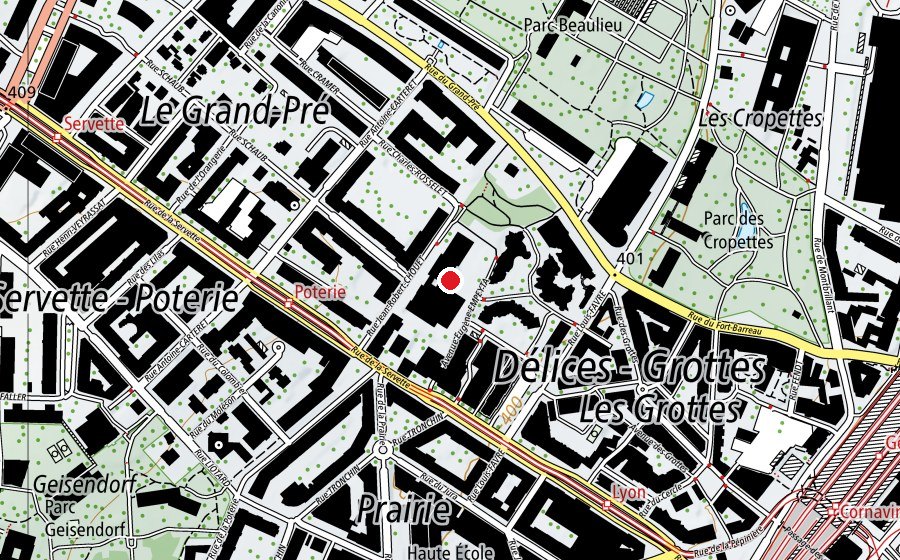 Map showing the location of Ecole des Grottes (School)