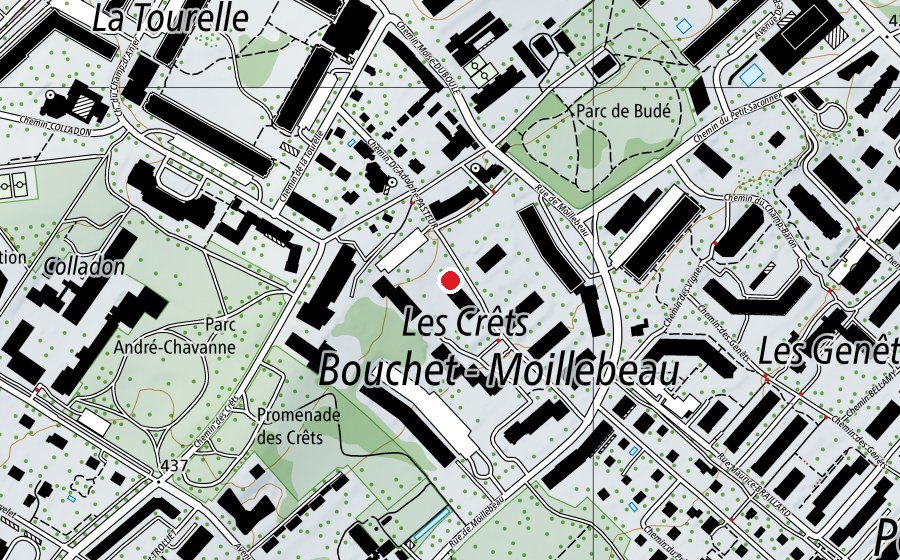 Karte mit dem Standort von École des Nations pédagogie Montessori (Schule)