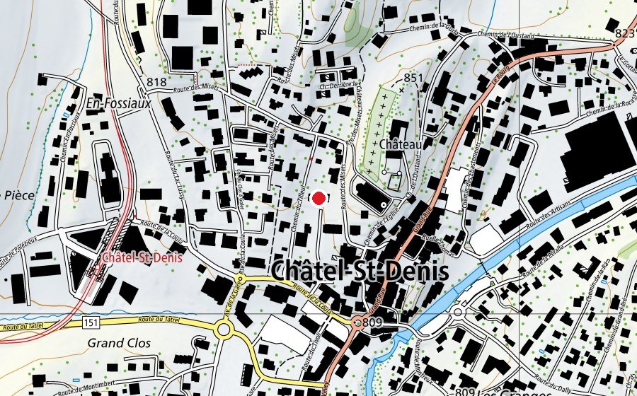 Map showing the location of Ẻcole du Bourg (School)