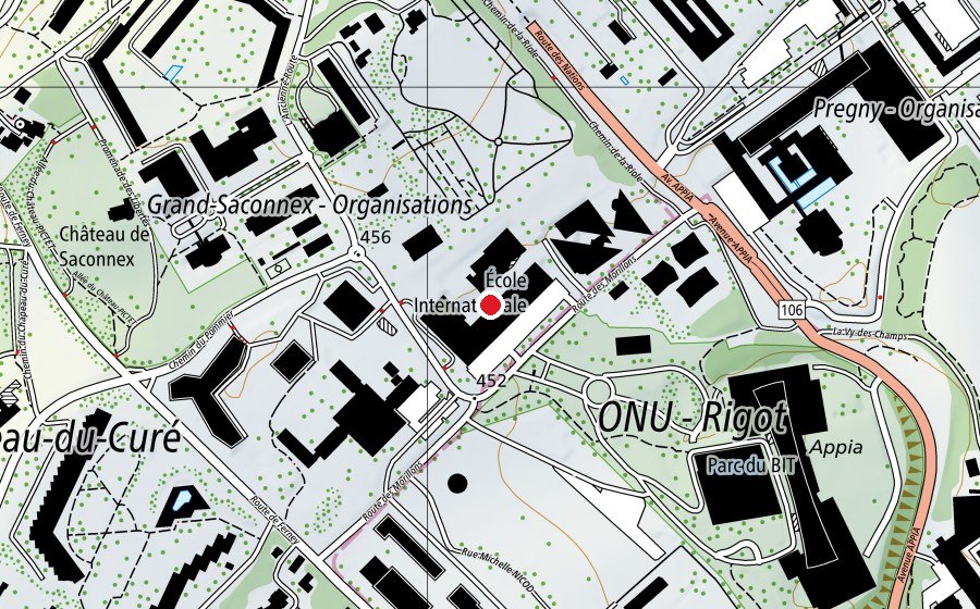Carte indiquant l’emplacement de École Internationale de Genève (Campus Nations) (École)