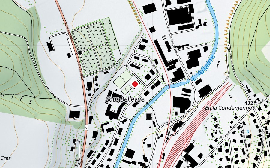 Carte indiquant l’emplacement de École Jurassienne et Conservatoire de Musique (École)