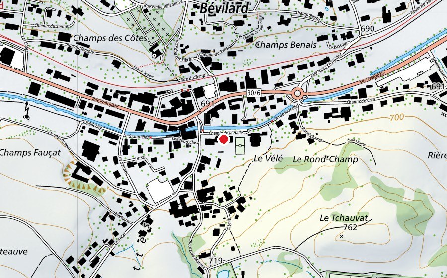 Carte indiquant l’emplacement de École primaire de Bévilard (École)