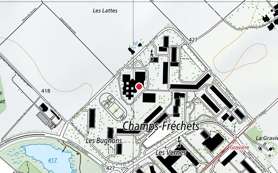 Mappa con la posizione di École Primaire de Champs-Fréchets (Scuola)