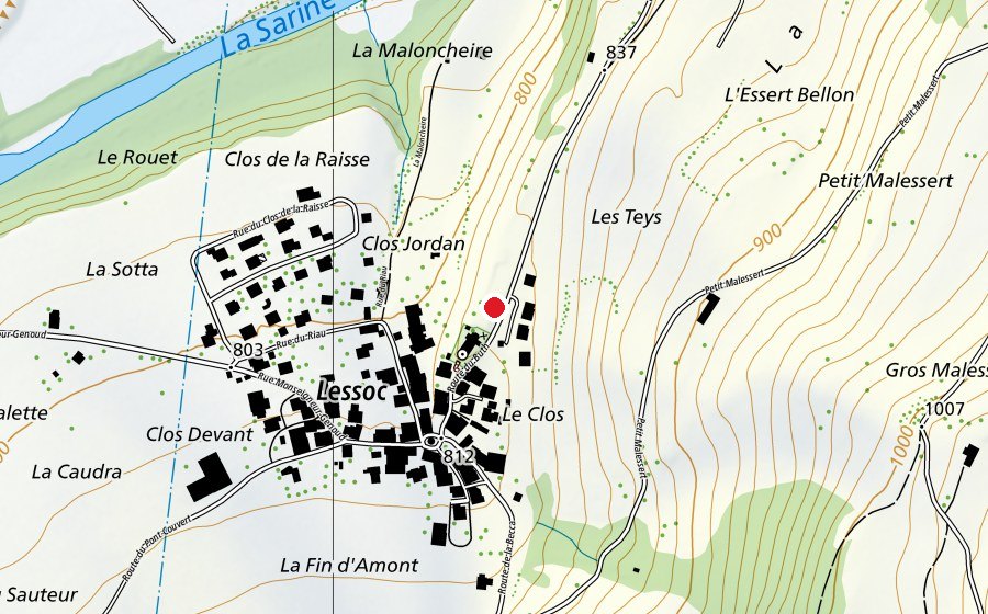 Map showing the location of École Primaire de Lessoc (School)