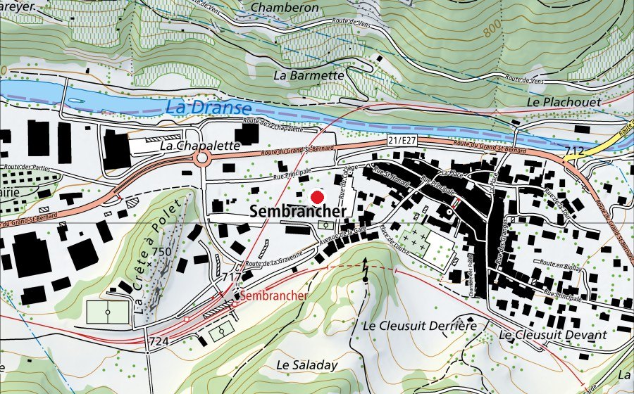 Karte mit dem Standort von École Primaire de Sembrancher (Schule)
