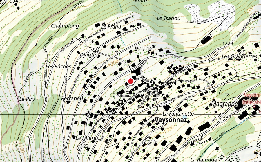Map showing the location of Ecole primaire de Veysonnaz (School)