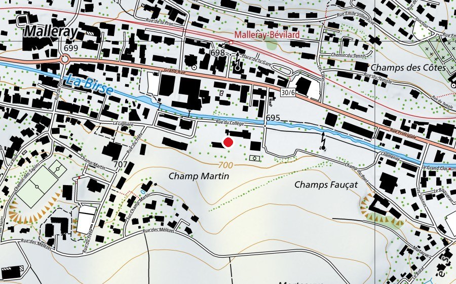 Map showing the location of Ecole secondaire de Malleray (School)