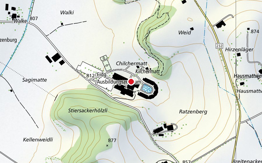 Karte mit dem Standort von Eidgenössisches Ausbildungszentrum Schwarzenburg (EAZS) (Schule)