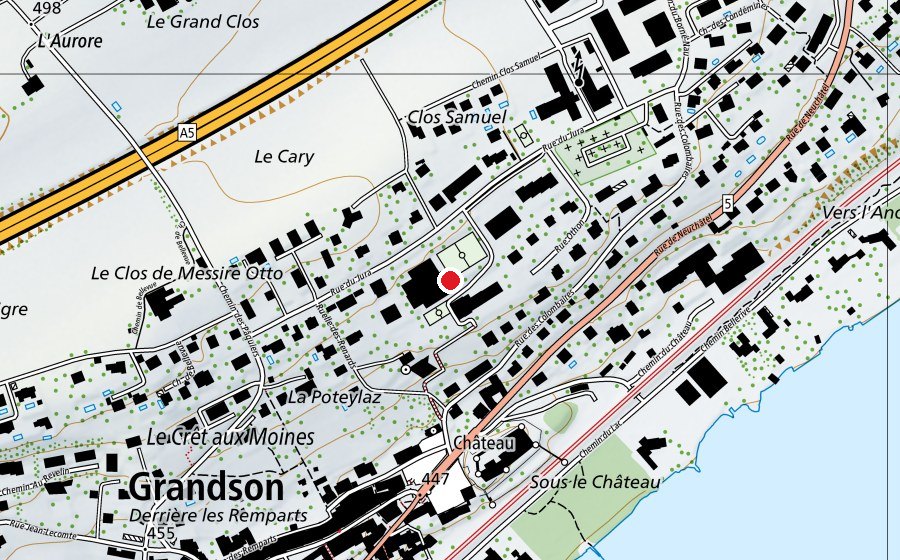 Carte indiquant l’emplacement de EPS Grandson - Site du Jura (École)