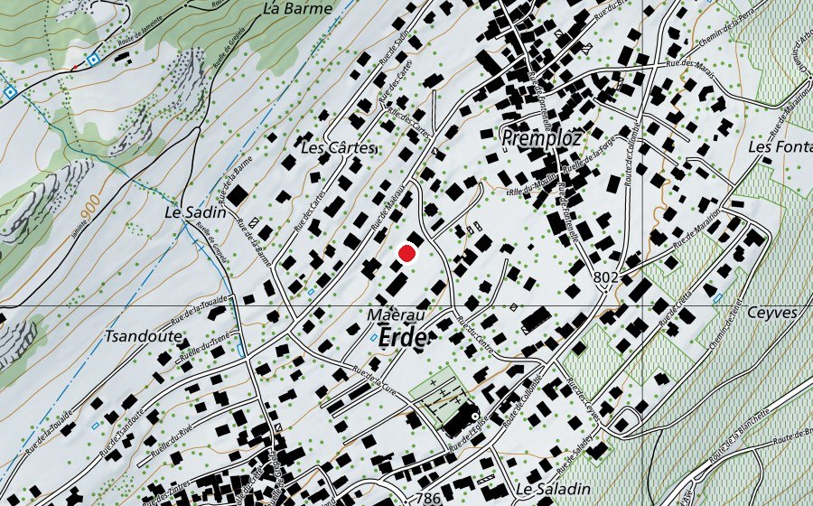 Map showing the location of Erde (School)