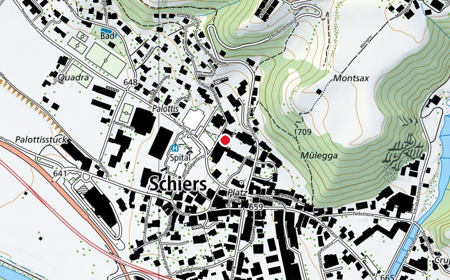 Map showing the location of Evangelische Mittelschule Schiers (School)