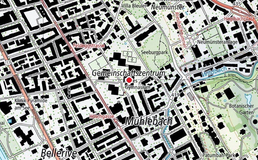 Carte indiquant l’emplacement de FGZ Freies Gymnasium Zürich (École)