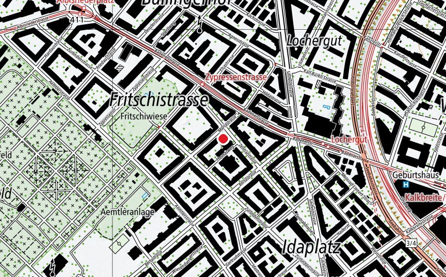 Karte mit dem Standort von firstfloor Gestaltungsschule (Schule)