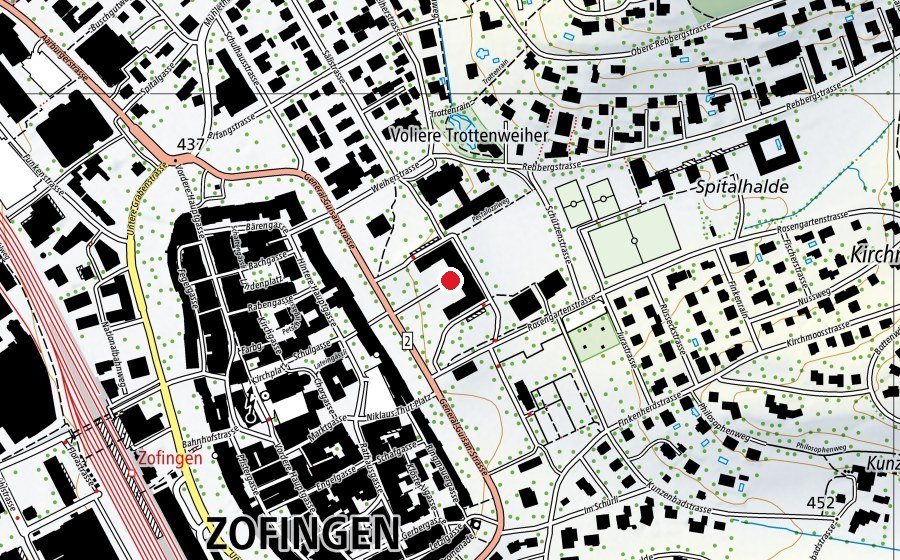 Map showing the location of Gemeindeschulhaus (School)