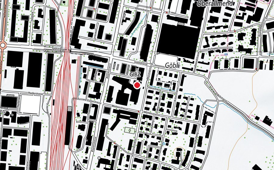 Map showing the location of Gewerblich-industrielles Bildungszentrum Zug (School)