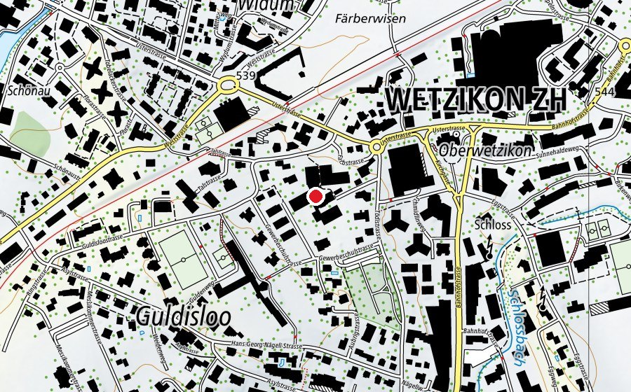 Karte mit dem Standort von Gewerbliche Berufsschule Wetzikon (Schule)