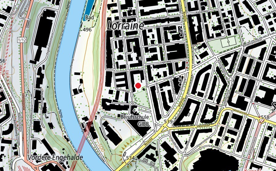 Karte mit dem Standort von gibb - Campus BMS - Aula (Schule)