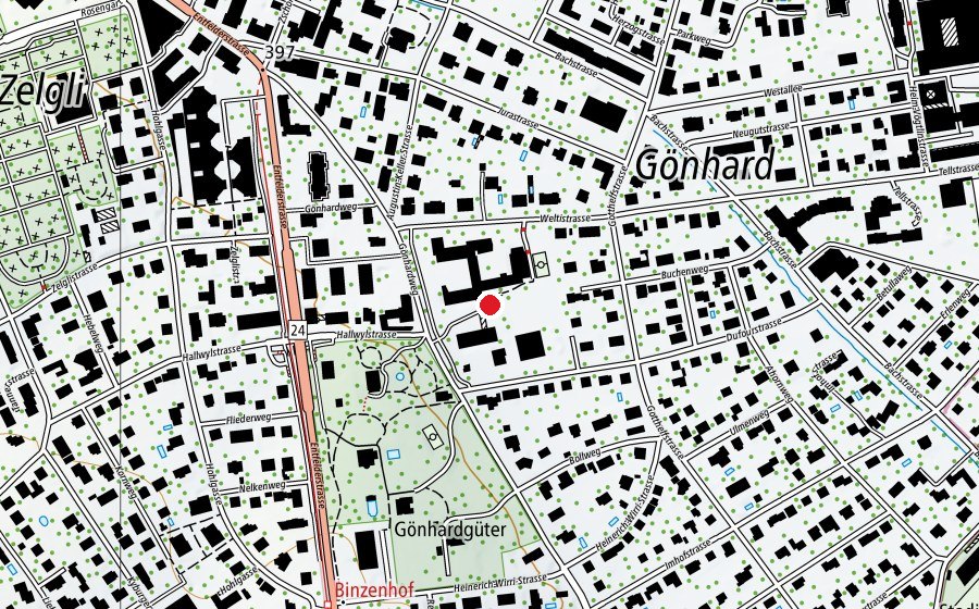 Carte indiquant l’emplacement de Gönhardschulhaus (École)