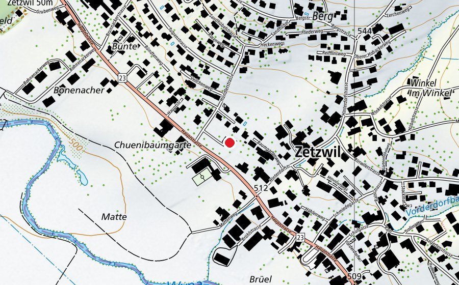 Carte indiquant l’emplacement de Grundschule Zetzwil (École)