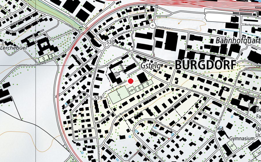 Carte indiquant l’emplacement de Gsteighof (École)